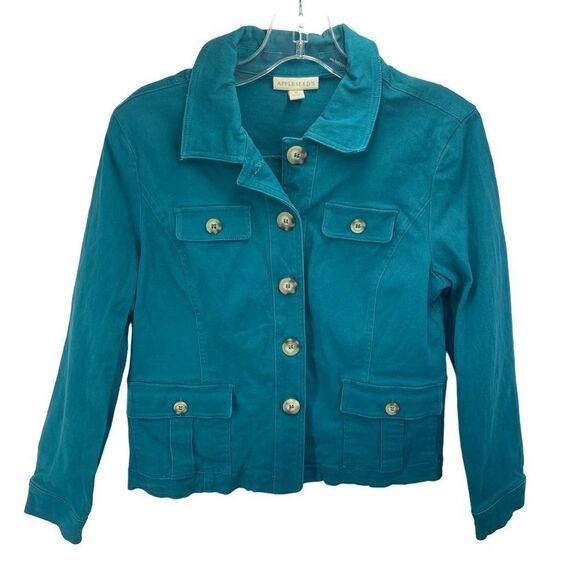 Appleseed's Women's Button Down Jacket Blazer Collared Pockets Teal Green Medium - Picture 1 of 13